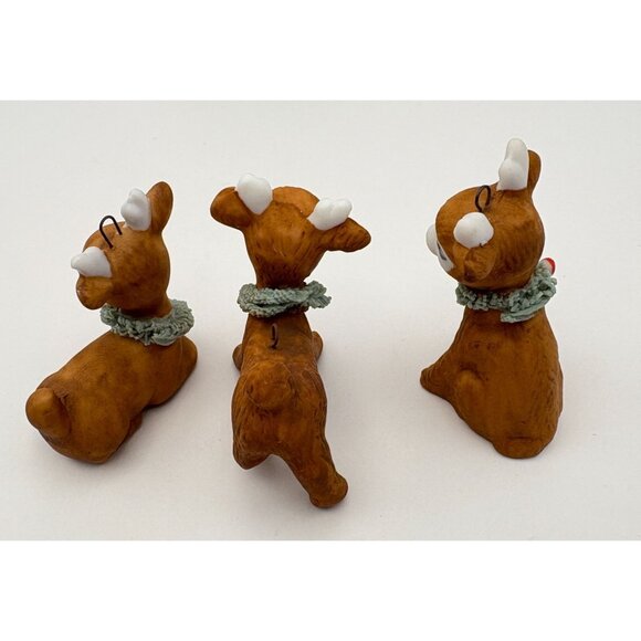 Vintage Mini Reindeer Christmas Tree Ornaments Set Of 3 Ceramic Original Box - Picture 8 of 10